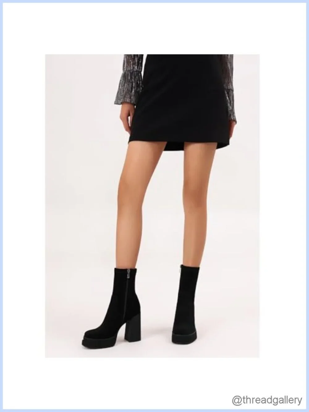 Platform Ankle Boots Chunky High Heel Square Toe Stretchy Combat Booties